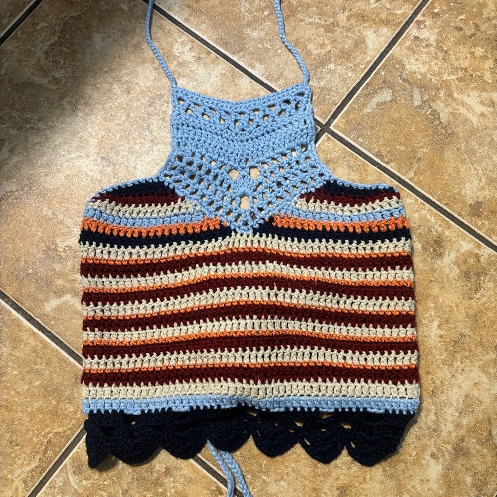 Sky and Sparrow Multicolor Crochet Halter Top
